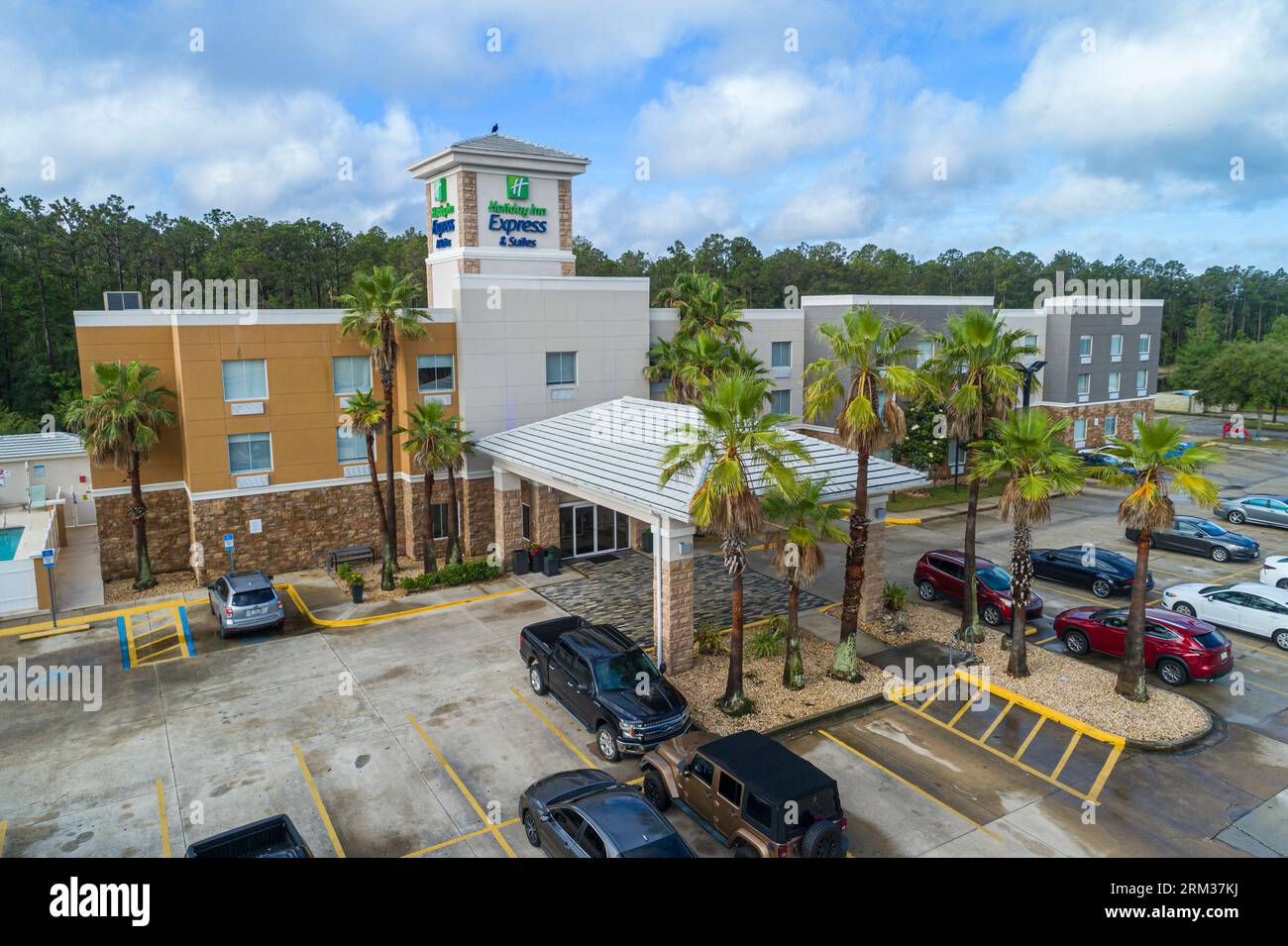 Fleming Island Jacksonville Florida, Holiday Inn Express & Suites Fleming Island IHG hotel, vista aerea dall'alto, parcheggio, esterno esterno Foto Stock