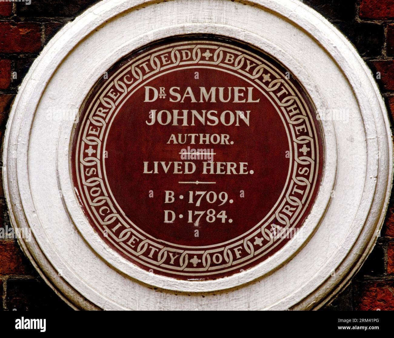 Dr. Samuel Johnson, autore, Brown Plaque, Gough Square, Londra, eretta dalla Society of Arts Foto Stock
