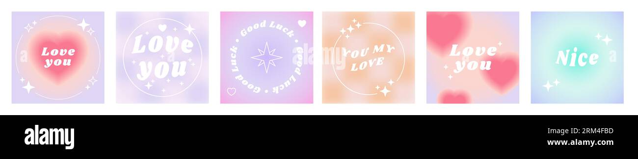 Gradienti Y2K. Carini, cornici pastello sfocate in stile retrò, simboli estetici di sfocatura e un'aura luminosa. Modello di cartoline romantiche, stampe arcobaleno o quadrate p Illustrazione Vettoriale