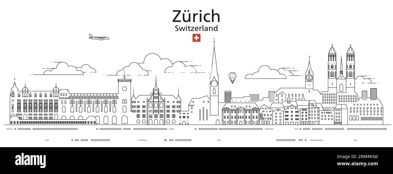 Illustrazione vettoriale di Zurigo per la line art del paesaggio urbano Illustrazione Vettoriale