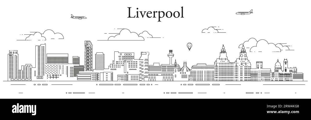 Illustrazione vettoriale di Liverpool City scape line art Illustrazione Vettoriale