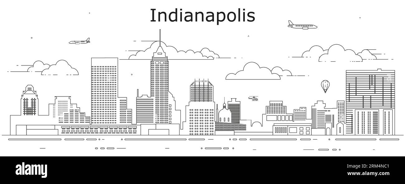 Illustrazione vettoriale di Indianapolis Cityscape line art Illustrazione Vettoriale