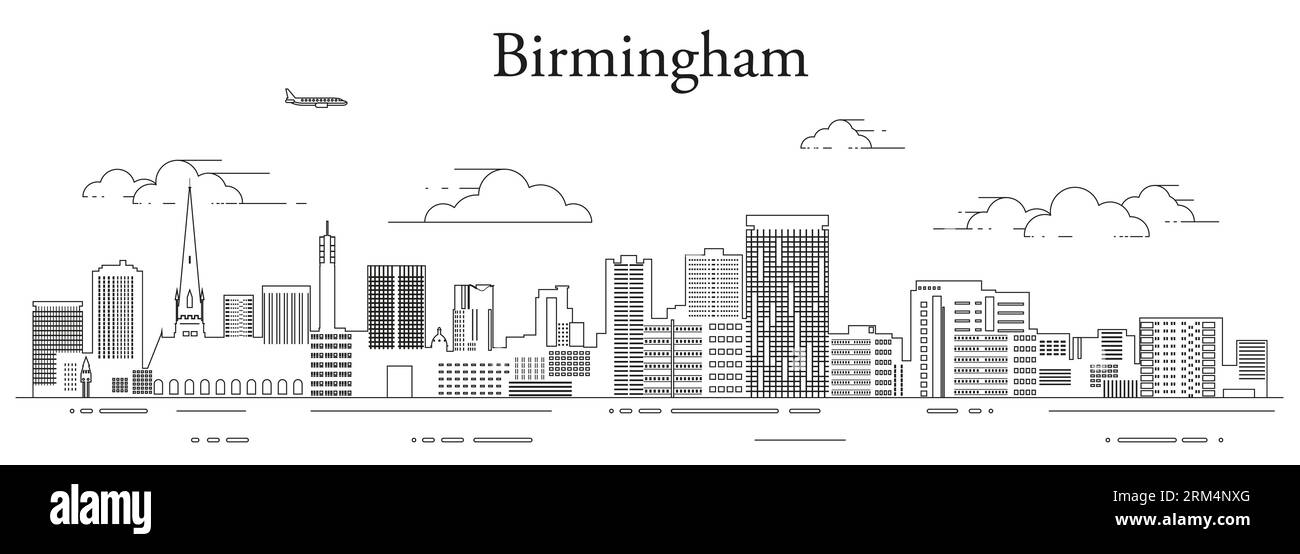 Illustrazione vettoriale della linea di Birmingham Cityscape Illustrazione Vettoriale