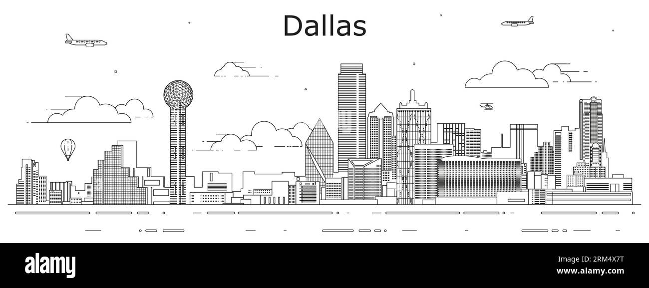 Illustrazione vettoriale di Dallas Cityscape line art Illustrazione Vettoriale