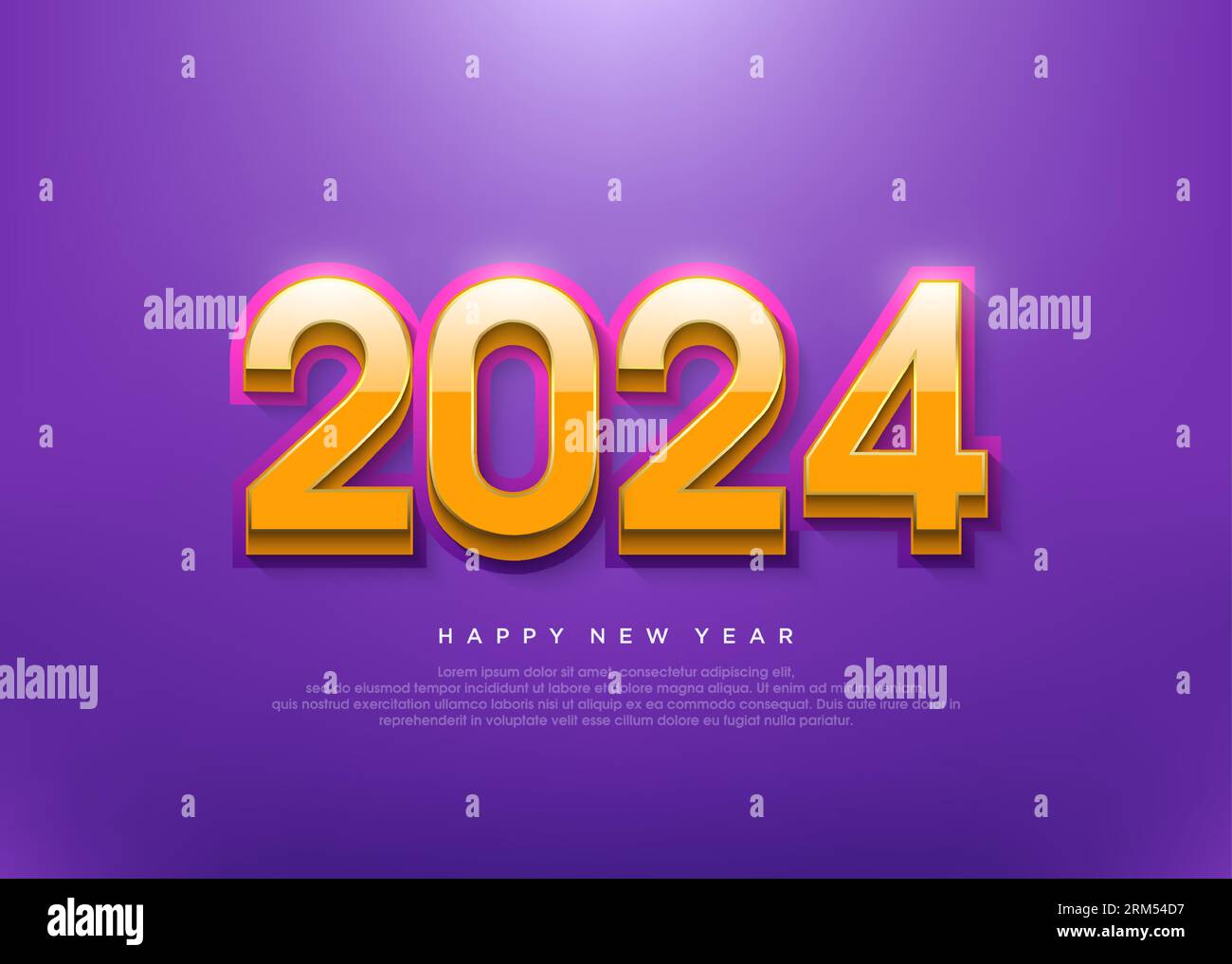 Felice anno nuovo 2024, sfondo con numeri 3d arancioni brillanti. Illustrazione Vettoriale
