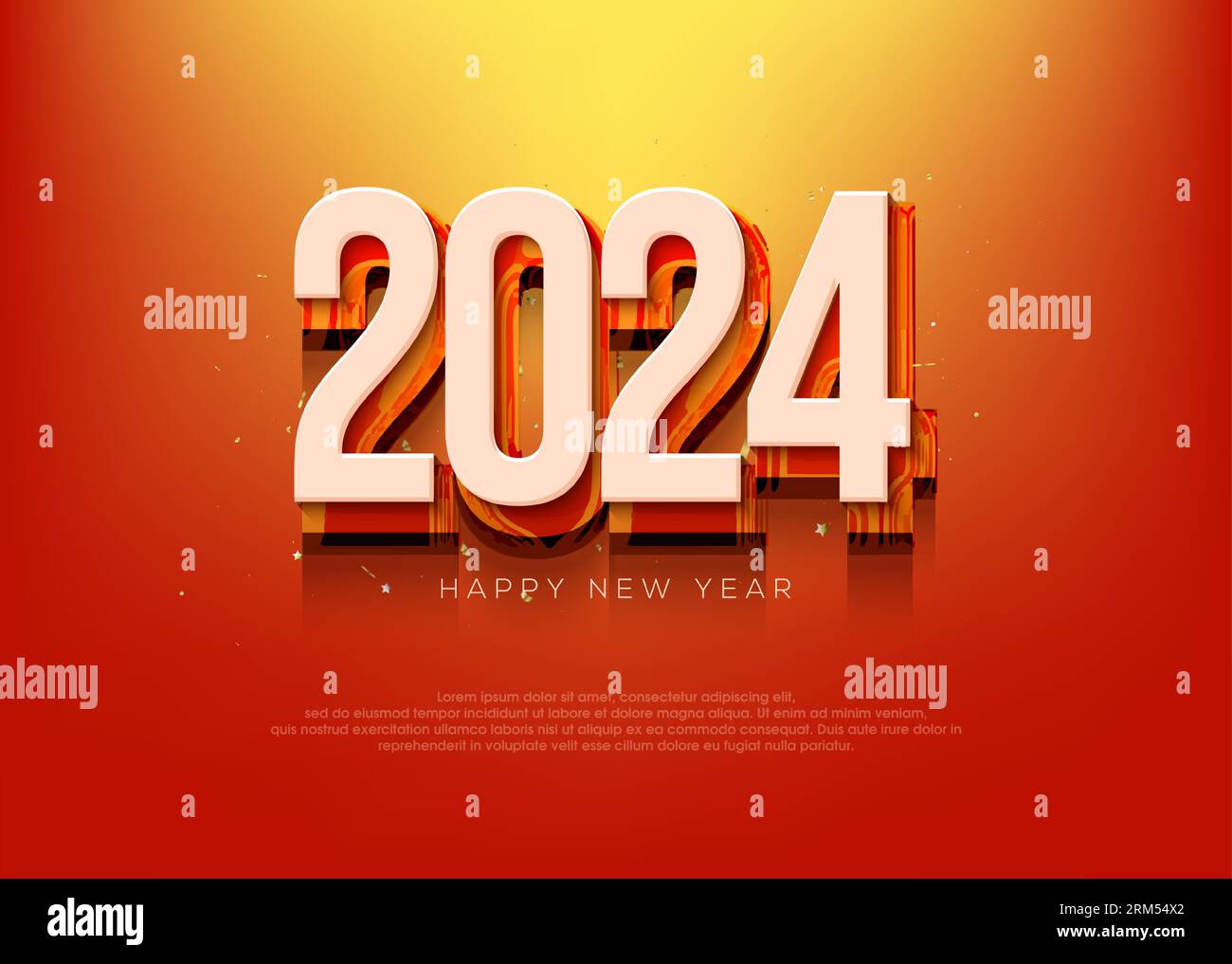 Felice anno nuovo 2024 con sfondo arancione brillante e grafica vettoriale per banner. Illustrazione Vettoriale