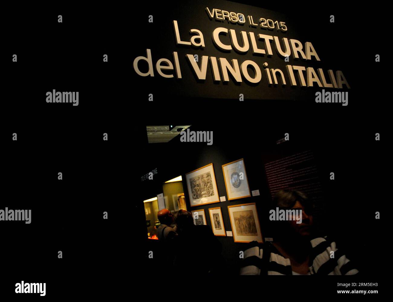 Bildnummer: 60640006 Datum: 25.10.2013 Copyright: imago/Xinhua (131025) -- ROMA, 25 ottobre 2013 (Xinhua) -- Un uomo visita una mostra sulla cultura del vino in Italia al Museo Vitoriano di Roma, 25 ottobre 2013. La mostra sulla cultura del vino in Italia, che comprende l'introduzione della piantagione di uva, degli utensili storici per bere vino e vino nei film italiani, è iniziata venerdì. (Xinhua/Xu Nizhi) ITALY-ROME-WINE-CULTURE-EXHIBITION PUBLICATIONxNOTxINxCHN xas x0x 2013 quer 60640006 Data 25 10 2013 Copyright Imago XINHUA Roma OCT 25 2013 XINHUA a Man visite a. Foto Stock