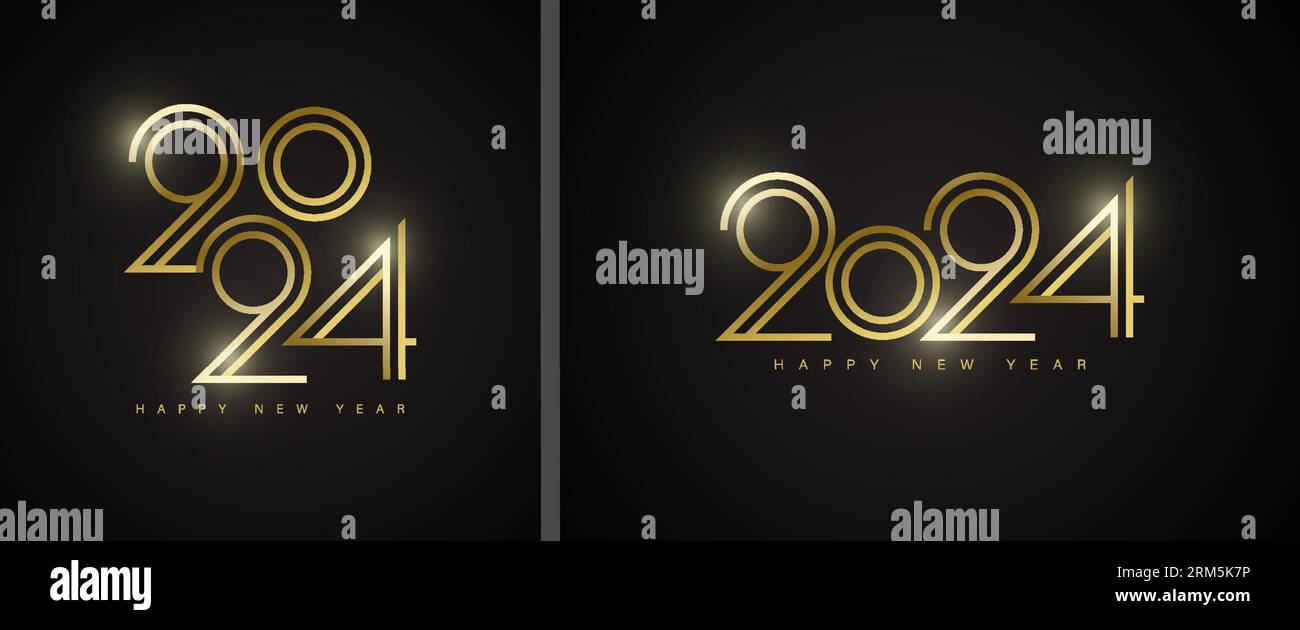 Felice anno nuovo 2024 con numeri dorati di lusso e brillanti. Sfondo vettoriale premium per striscioni, poster, calendari e altro ancora. Illustrazione Vettoriale