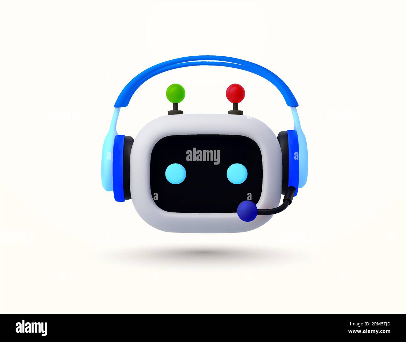 robot 3d intelligente e carino con solo testa e cuffie, stile minimalista, isolato sullo sfondo. Icona del bot di chat, simbolo del supporto clienti alimentato dall'intelligenza artificiale. Illustrazione vettoriale 3D. Illustrazione vettoriale Illustrazione Vettoriale
