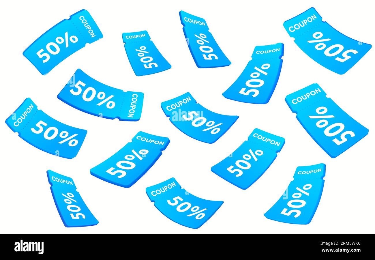 voucher 3d o coupon in diversi punti di vista, numero di sconti percentuali, isolati su sfondo bianco. Concetto di banner del Black friday. Icona promozionale. illustrazione vettoriale 3d. Illustrazione vettoriale Illustrazione Vettoriale