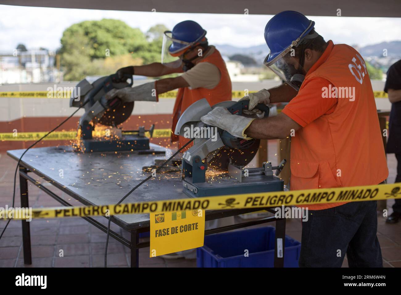 CITTÀ DEL GUATEMALA, 30 gennaio 2014 (Xinhua) -- le persone prendono parte alla distruzione di 96 armi confiscate in atti criminali, nella sede della direzione generale per il controllo delle armi e delle munizioni (DIGECAM, per il suo acronimo in spagnolo) dell'Esercito del Guatemala, a città del Guatemala, capitale del Guatemala, 30 gennaio 2014. (Xinhua/Luis Echeverria)(ctt) GUATEMALA-GUATEMALA CITY-SECURITY-CONFISCATION PUBLICATIONxNOTxINxCHN città del Guatemala gennaio 30 2014 le celebrità di XINHUA prendono parte alla distruzione di 96 armi confiscate in atti criminali nel quartier generale della direzione generale per il Th Foto Stock