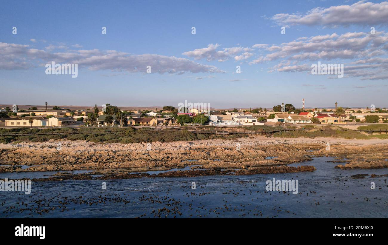 Vista aerea di Port Nolloth sulla costa occidentale del Sudafrica Foto Stock