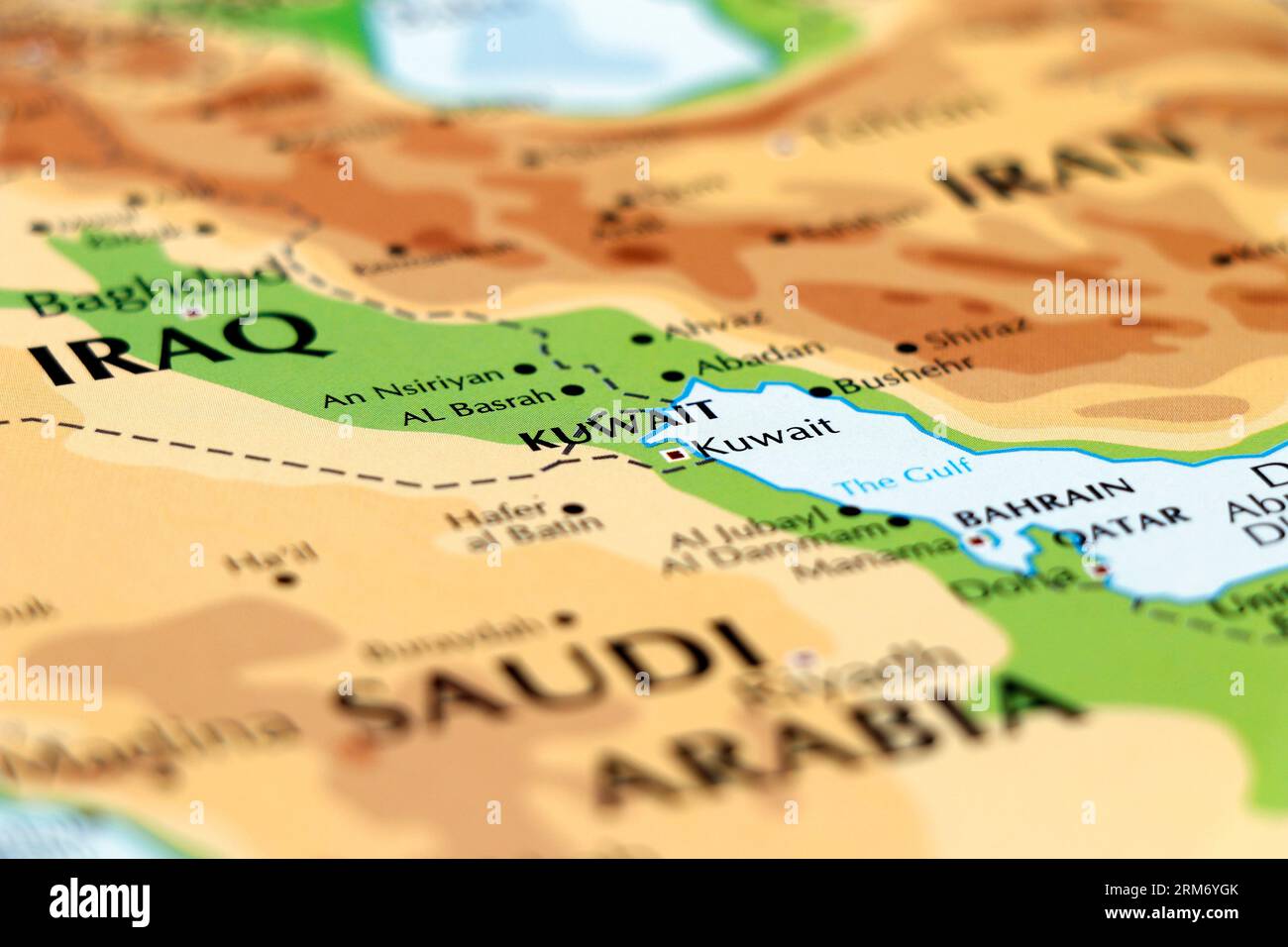 mappa mondiale dei paesi asia-continente, kuwait, iraq, qatar, arabia saudita in forte evidenza Foto Stock