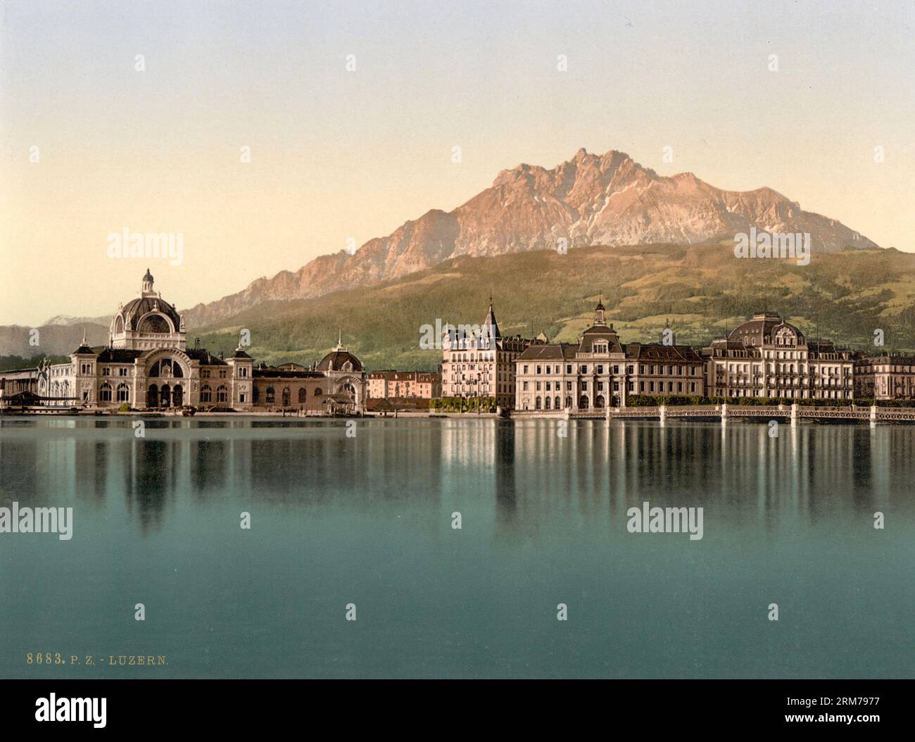 Pilatus e Hotel Schweizerhof, Lucerna, Svizzera 1890. Foto Stock