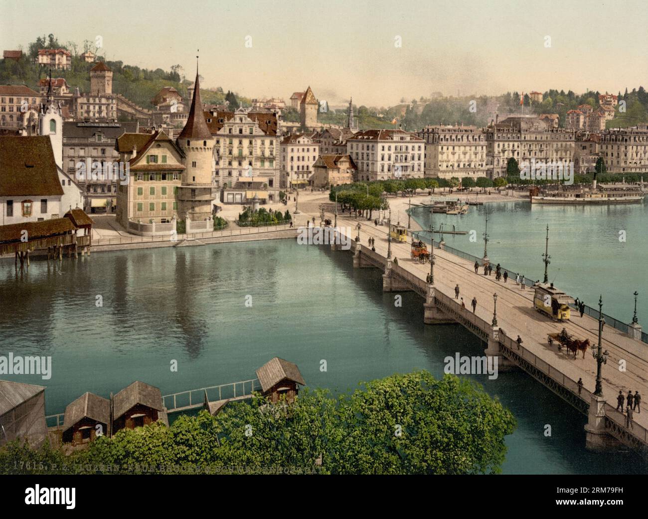 Schweizerhof Quay and Seebrücke, Lucerna, Svizzera 1890. Foto Stock