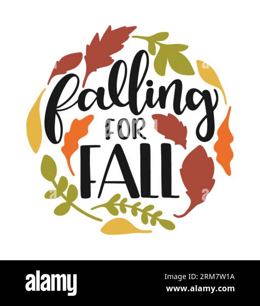 Disegno della t-shirt Falling for Fall Typography, stampa della t-shirt, design della t-shirt, design della t-shirt silhouette, arte, nero, calligrafia, l Illustrazione Vettoriale