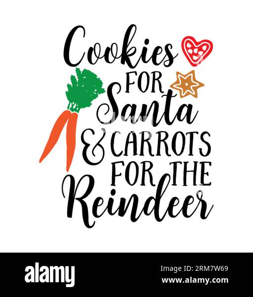 Biscotti per Babbo Natale e carote per la renna, t-shirt tipografica, stampa tee, design t-shirt, design t-shirt lettering, t-shirt silhouette Illustrazione Vettoriale