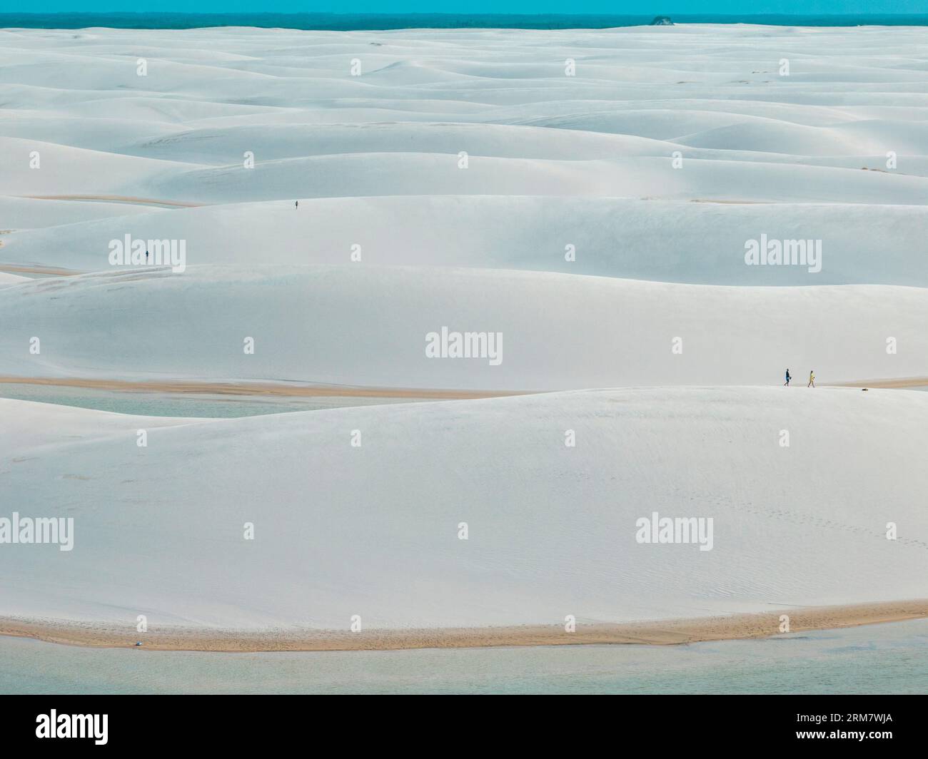 Vista aerea di Lencois Maranhenses. Dune di sabbia bianca con piscine di acqua fresca e trasparente. Deserto. Barreirinhas. Stato di Maranhao. Brasile Foto Stock