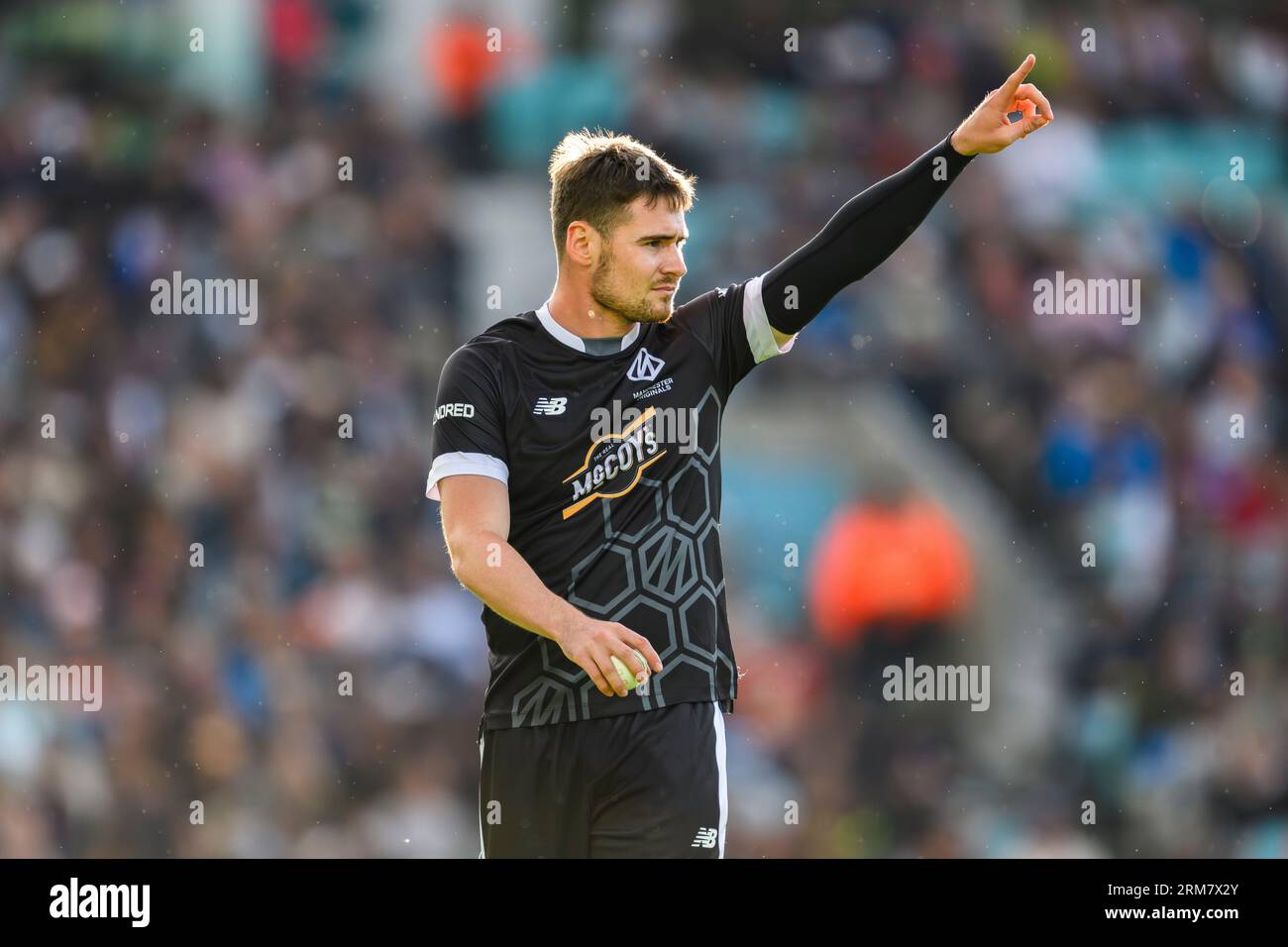 LONDRA, REGNO UNITO. 26 agosto 2023. Josh Little dei Manchester Originals durante l'Eliminator - Manchester Originals vs Southern Brave al Kia Oval Cricket Ground sabato 26 agosto 2023 a LONDRA IN INGHILTERRA. Crediti: Taka Wu/Alamy Live News Foto Stock