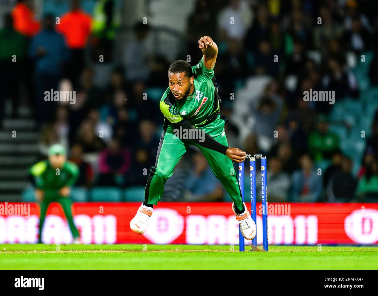 LONDRA, REGNO UNITO. 26 agosto 2023. Chris Jordan di Southern Brave durante l'Eliminator - Manchester Originals vs Southern Brave al Kia Oval Cricket Ground sabato 26 agosto 2023 a LONDRA, INGHILTERRA. Crediti: Taka Wu/Alamy Live News Foto Stock