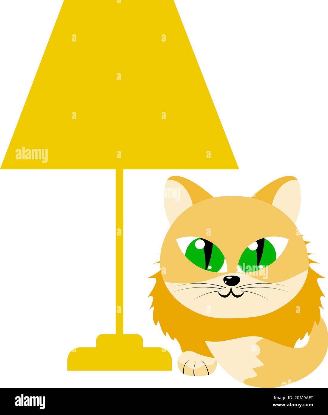 Gatto rosso e una grande lampada. Illustrazione vettoriale isolata su sfondo bianco. Illustrazione Vettoriale