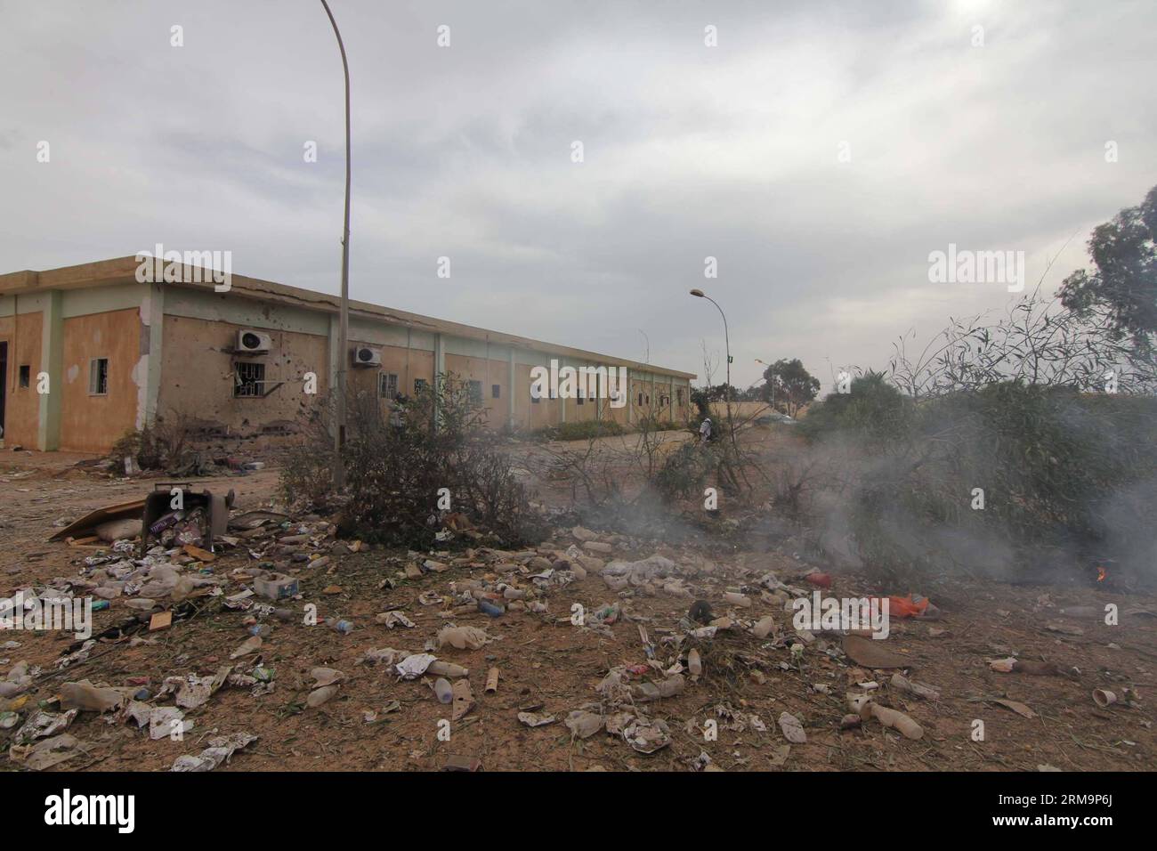 (20140528) -- BENGASI, 28 maggio 2014 (Xinhua) -- la foto scattata il 28 maggio 2014 mostra alcuni cespugli bruciati dopo un attacco aereo a Bengasi, Libia. Gli aerei da guerra appartenenti al golpe generale libico Khalifa Haftar hanno lanciato mercoledì un attacco aereo sulle basi della milizia jihadista nella città orientale di Bengasi, hanno detto funzionari militari. (Xinhua/Mohammed Elzahawi) LIBIA-BENGASI-ATTACCO AEREO PUBLICATIONxNOTxINxCHN Bengasi maggio 28 2014 XINHUA la foto scattata IL 28 2014 maggio mostra alcuni cespugli bruciati dopo a Bengasi Libia aerei da guerra appartenenti al golpe libico generale Khalifa IL mercoledì è stato lanciato a PARTIRE Foto Stock