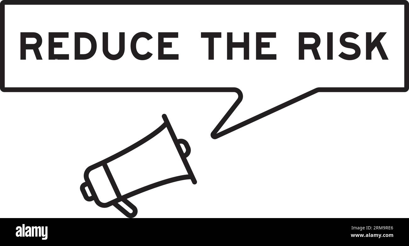 L'icona del megafono con bolla vocale in parola riduce il rischio su sfondo bianco Illustrazione Vettoriale