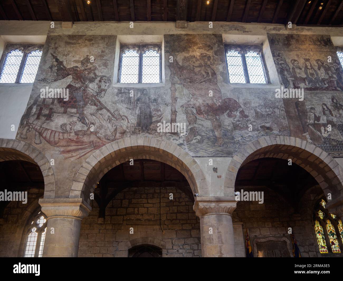 Chiesa parrocchiale di Pickering, dipinti murali sul muro della navata nord Foto Stock