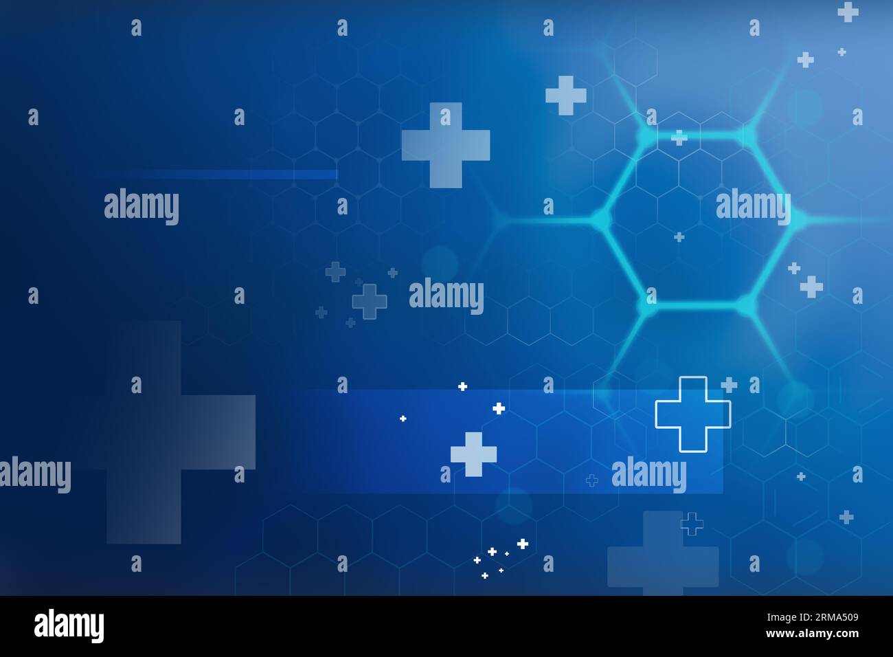 Tecnologia di rete esagonale astratta su sfondo blu gradiente. Foto Stock