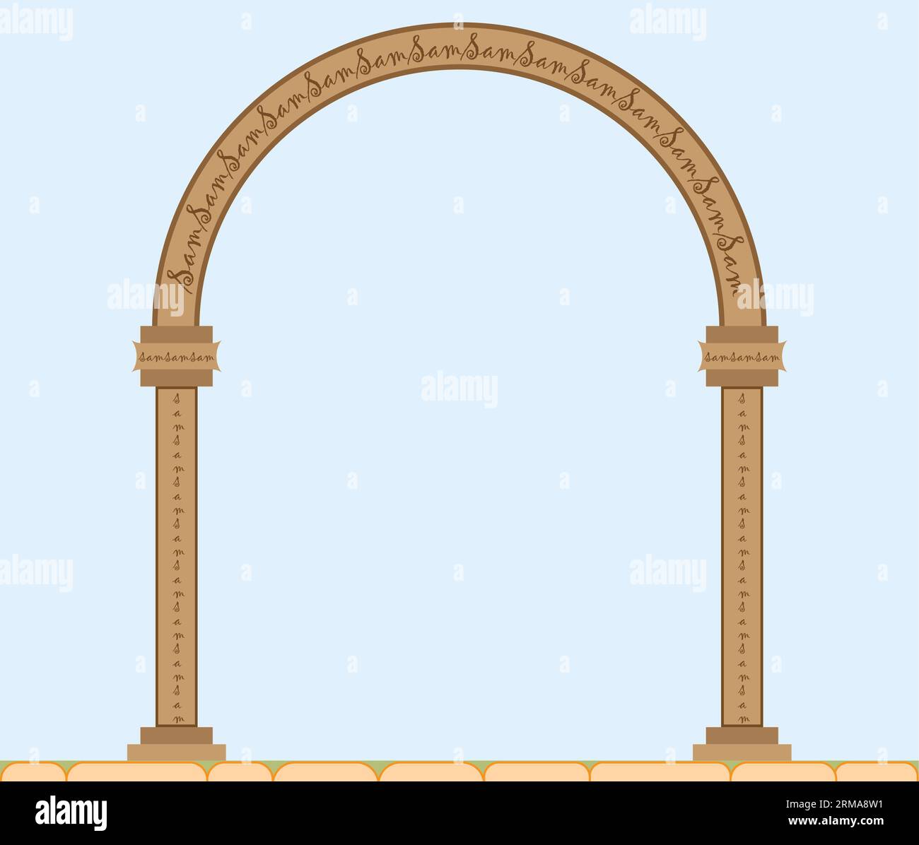 Arco architettonico realizzato con illustrazioni di pietre marroni, rovine e archeologia, stile architettonico romano, stile architettonico greco Foto Stock