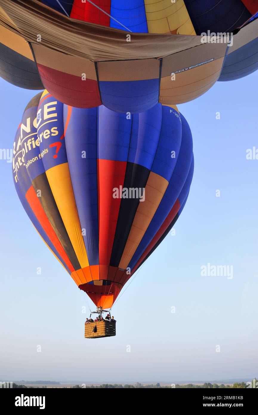 FRANCIA. SEINE-ET-MARNE (77) VOLO IN MONGOLFIERA (VISTA AEREA) DELLA VALLE DEL LOING E DELLA FORESTA DI FONTAINEBLEAU Foto Stock