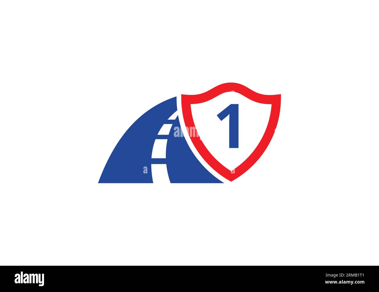 Lettera 1 con logo della strada. Il concetto di design creativo per la manutenzione e la costruzione di autostrade. Logo stradale Design simbolo del cartello di trasporto Illustrazione Vettoriale