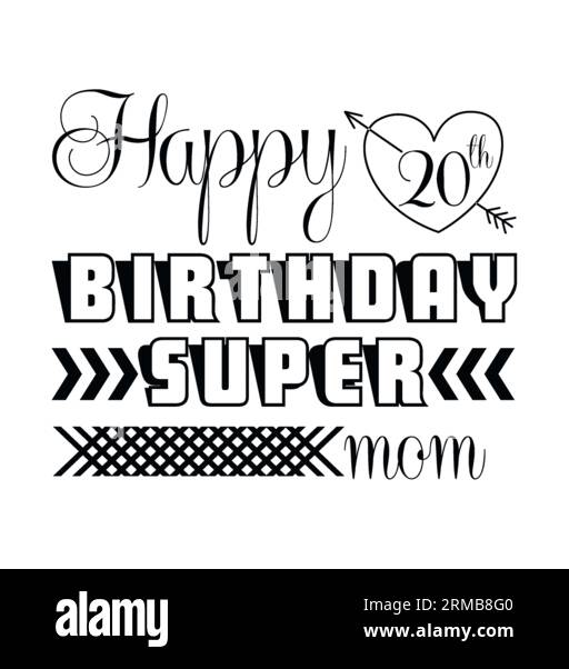 T-shirt tipografica super mamma per felice compleanno, stampa t-shirt, design t-shirt, design t-shirt lettering, design t-shirt silhouette, arte, nero, cal Illustrazione Vettoriale