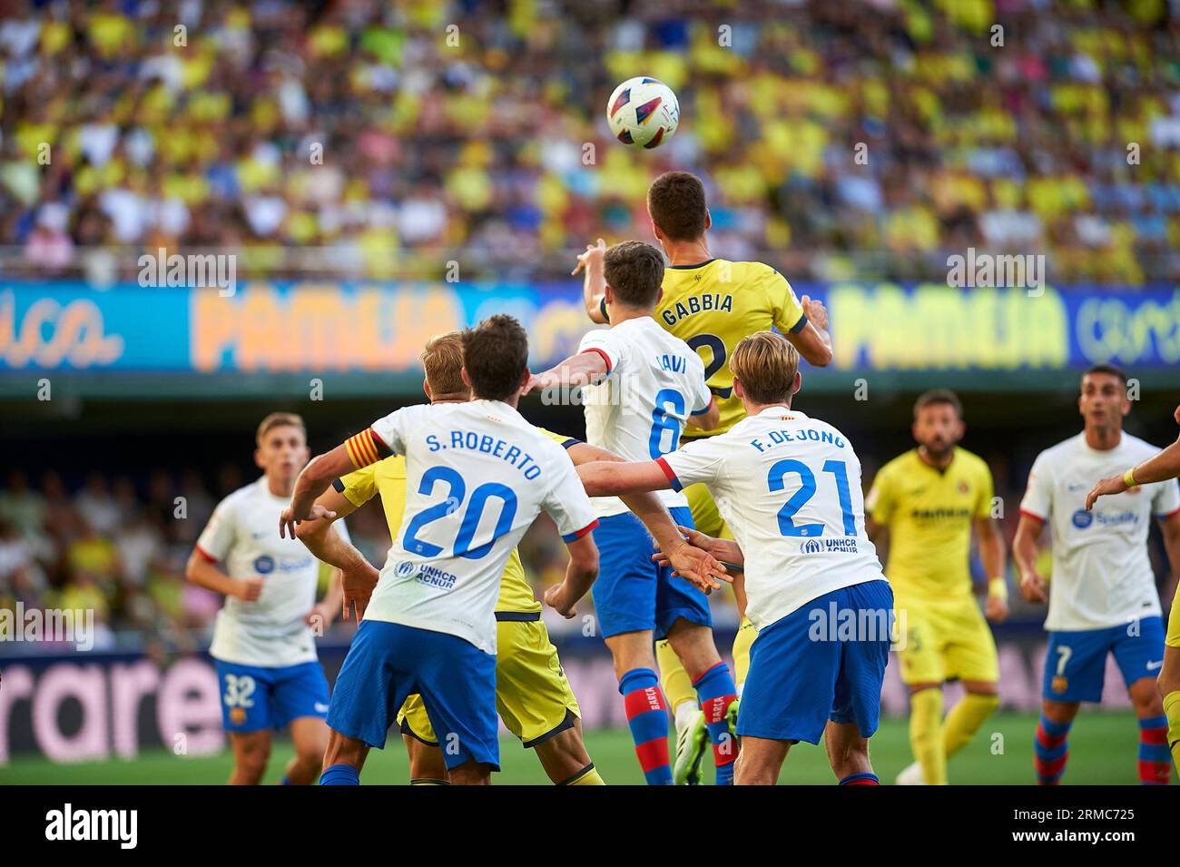 Matteo sabbia di Villarreal CF, Gavi di Barcellona CF, Sergi Roberto di Barcellona CF, Frenkie de Jong di Barcellona CF in azione durante la Liga EA S Foto Stock