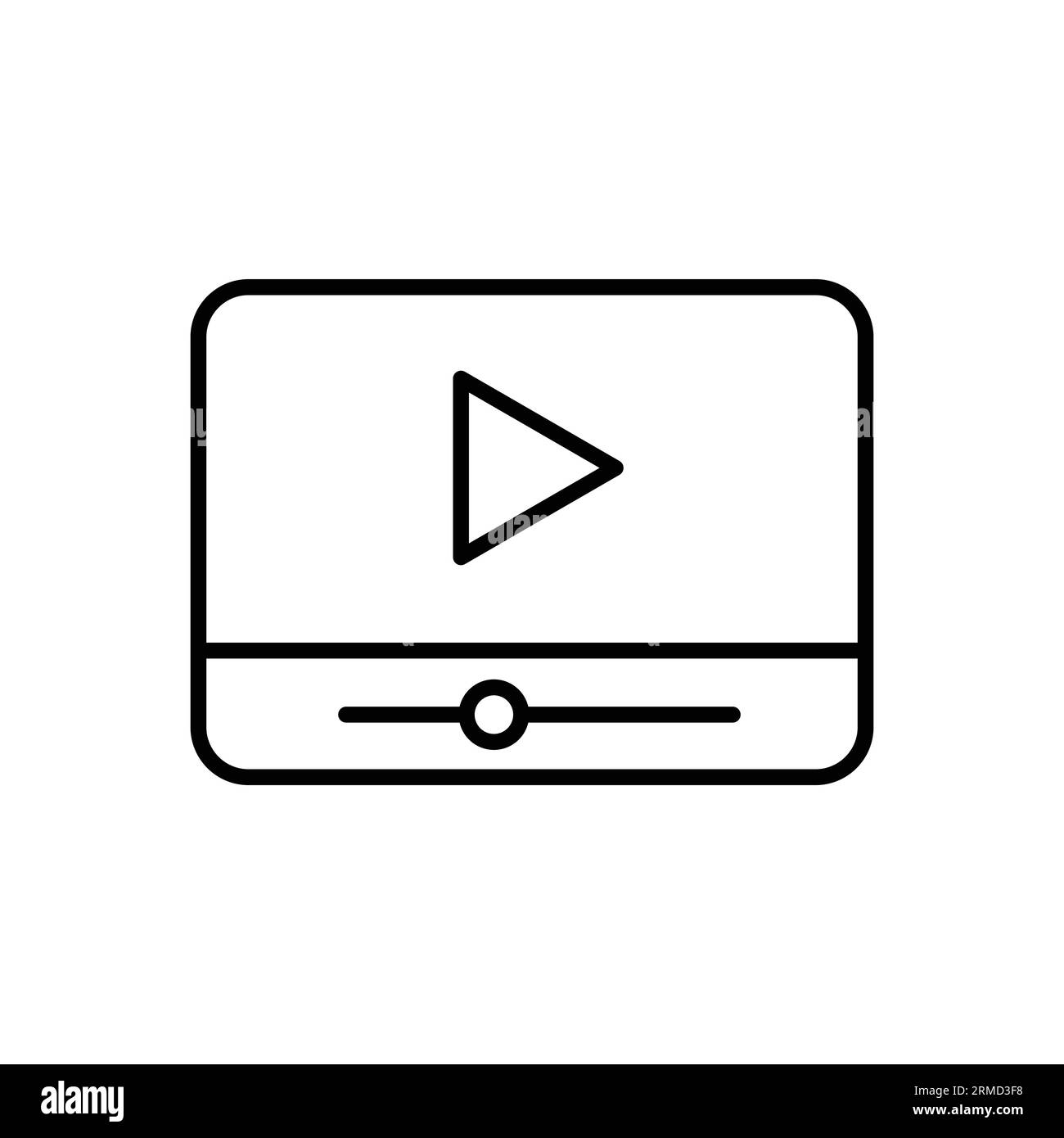 Icona multimediale video con linea nera piatta, isolata su sfondo bianco Illustrazione Vettoriale