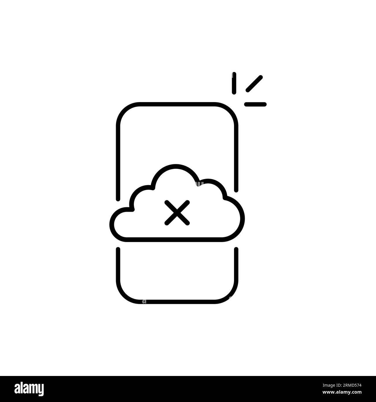 disconnessione cloud con l'icona sottile dello smartphone. trend lineare logo software moderno elemento di design con tratto grafico isolato su bianco. concetto di caricamento Illustrazione Vettoriale