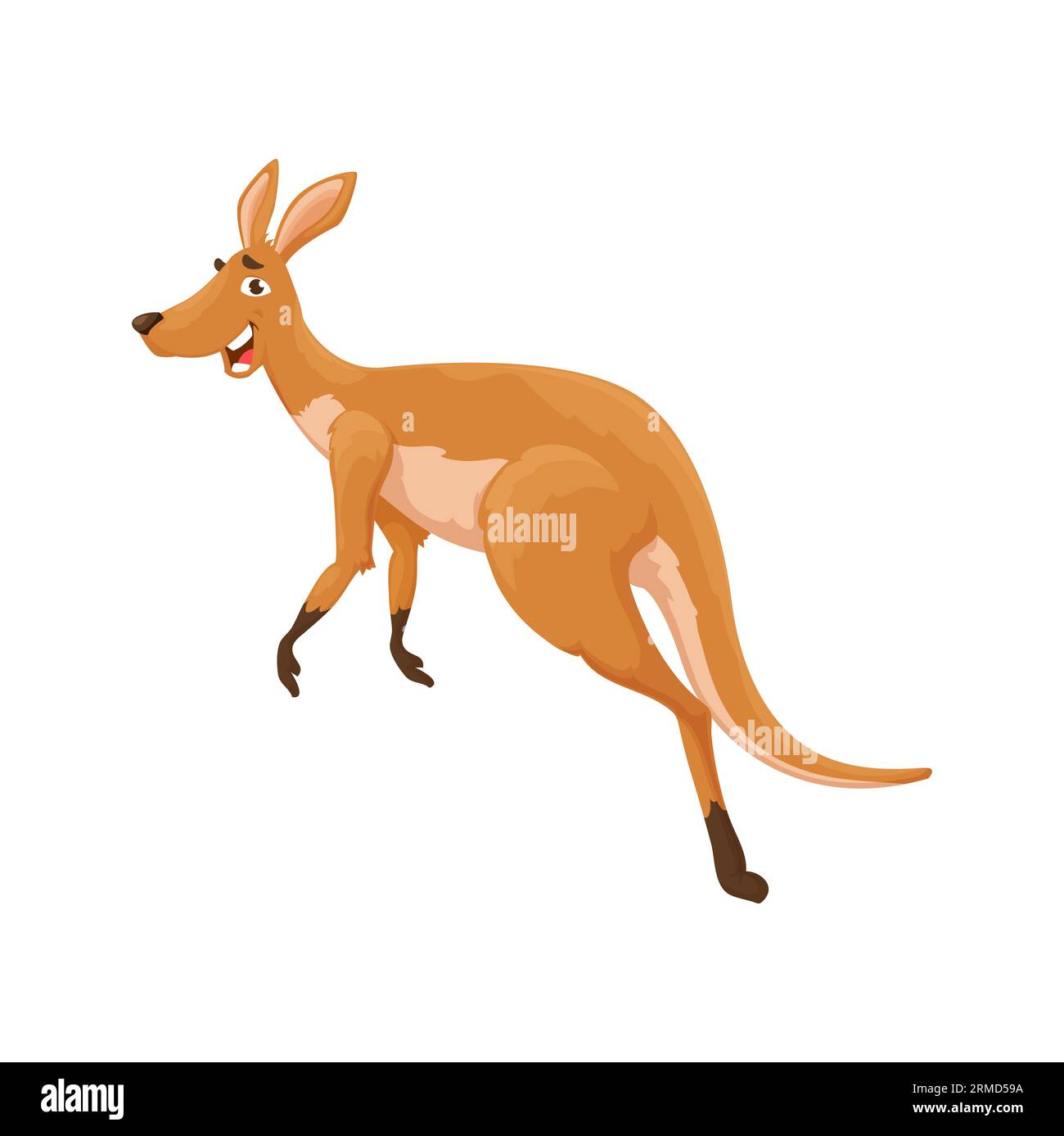 Personaggio canguro che salta i cartoni animati. Wallaby di animali australiani isolati, divertente personaggio. Sorridente creatura comica di mammiferi wallaroo, zoo o fauna selvatica Illustrazione Vettoriale
