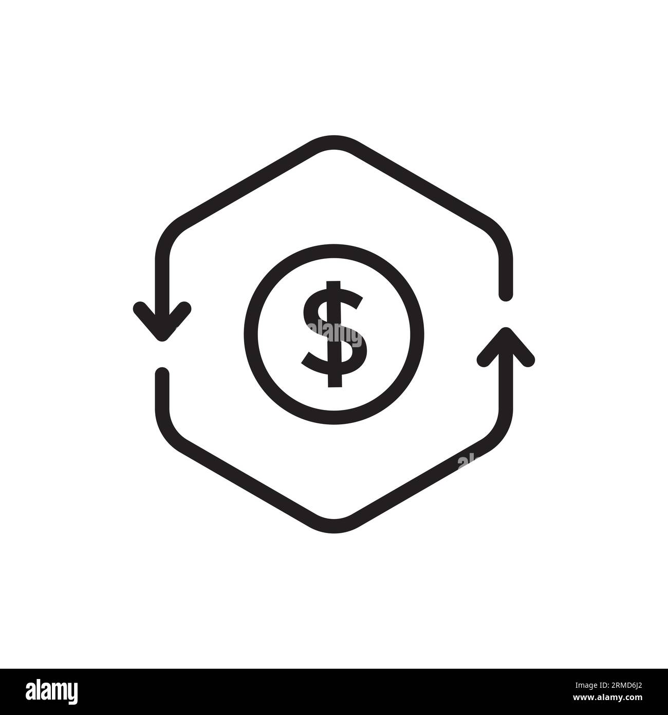 icona flusso di cassa o transazione sottile. trend di corsa piatta design grafico logotipo cashflow moderno lineart isolato su sfondo bianco. concetto o Illustrazione Vettoriale