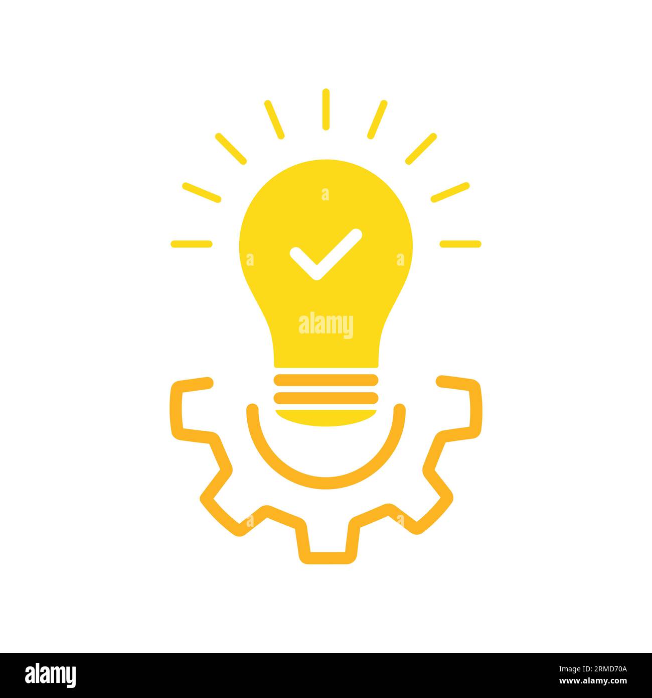 icona soluzione efficace ingranaggio giallo e lampadina. concetto di tecnologia astratta simbolo di efficacia eseguita. tendenza dei cartoni animati, design moderno e semplice a logotipo a ruota dentata Illustrazione Vettoriale