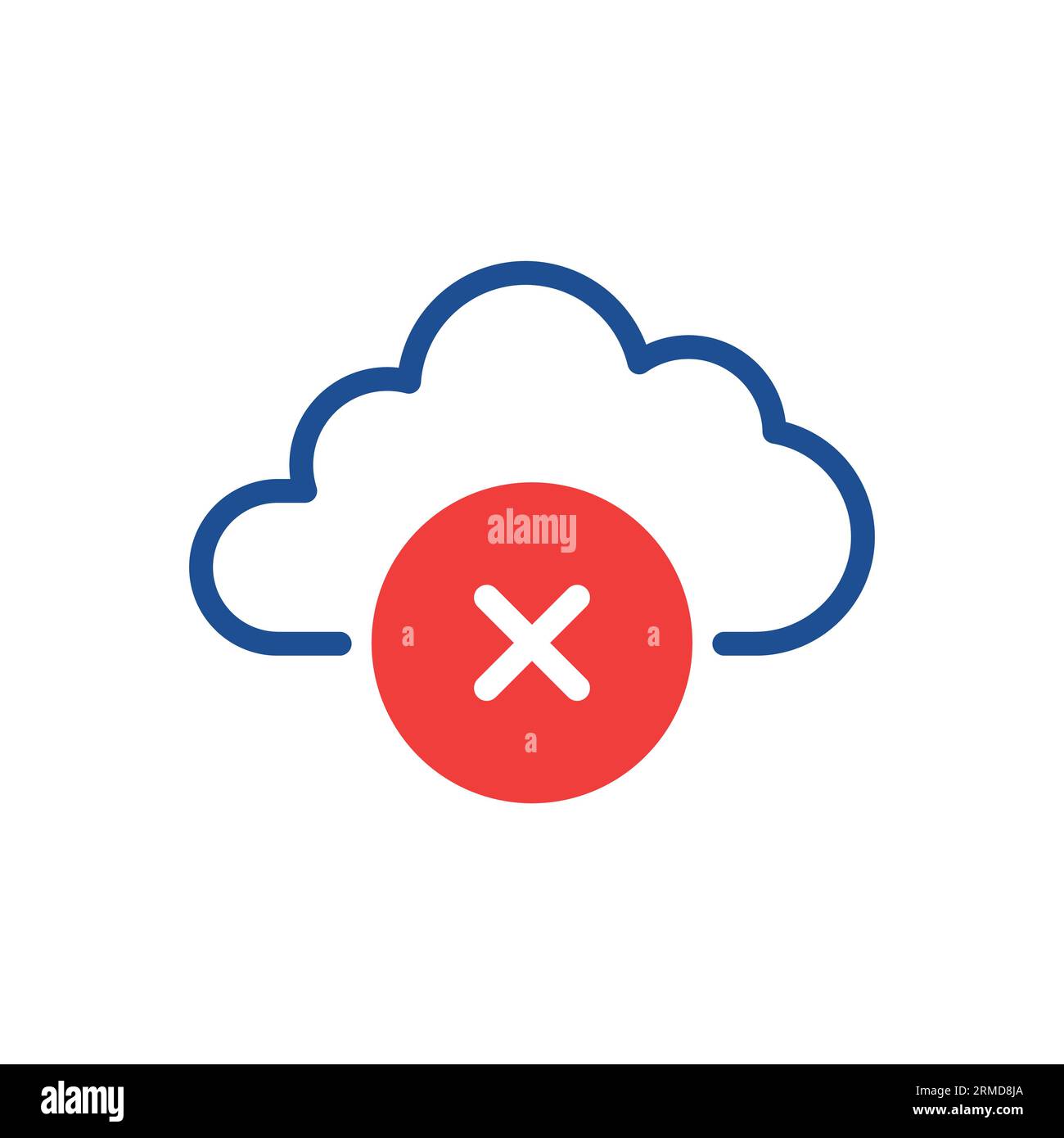 nuvola blu a linee sottili con icona rossa a croce rotonda. concetto di problemi di caricamento o download o badge di avviso di sistema. grafico logotipo software moderno e di tendenza piatta Illustrazione Vettoriale