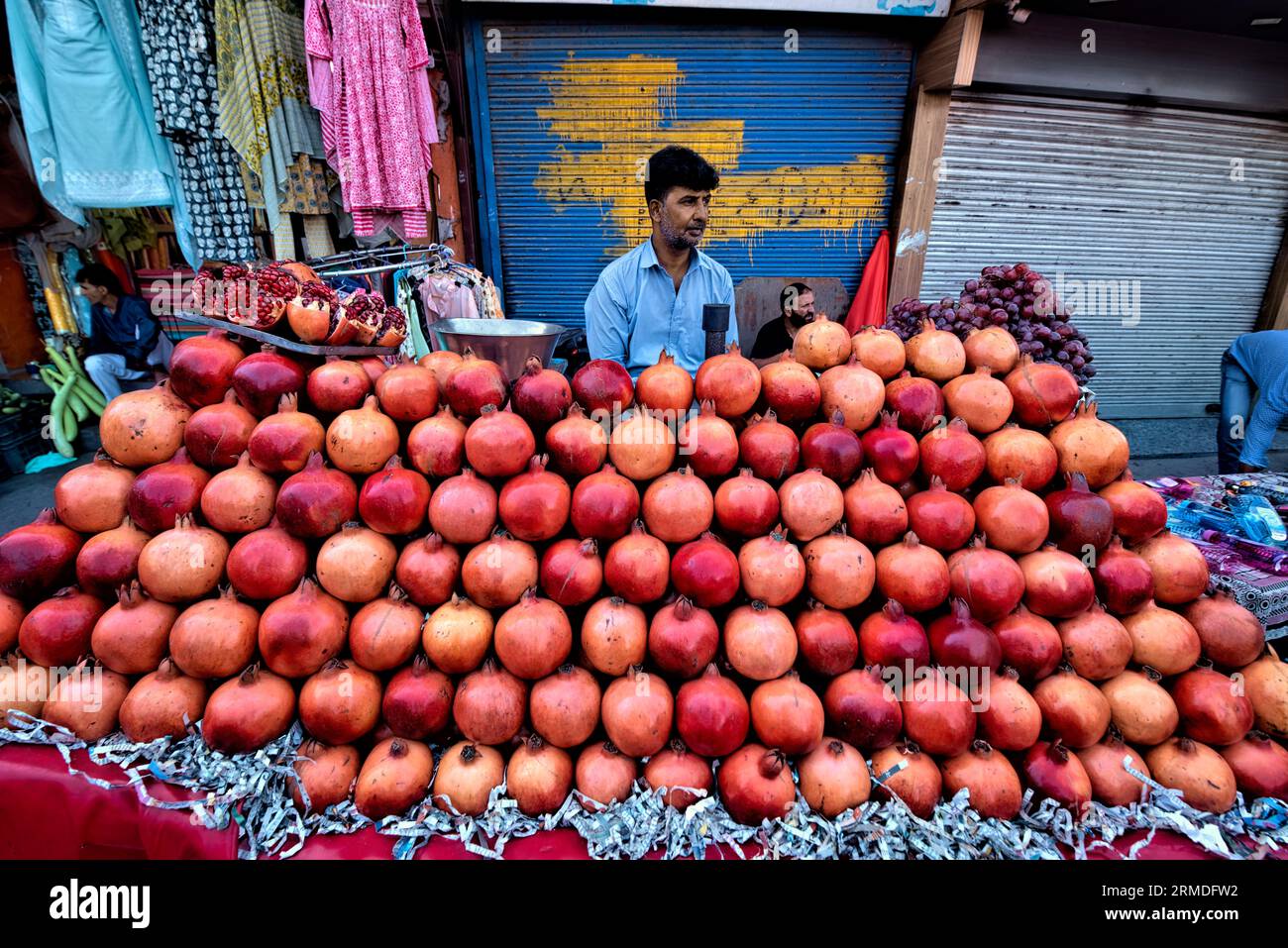 Fornitore di melograno, Srinagar, Kashmir, India Foto Stock