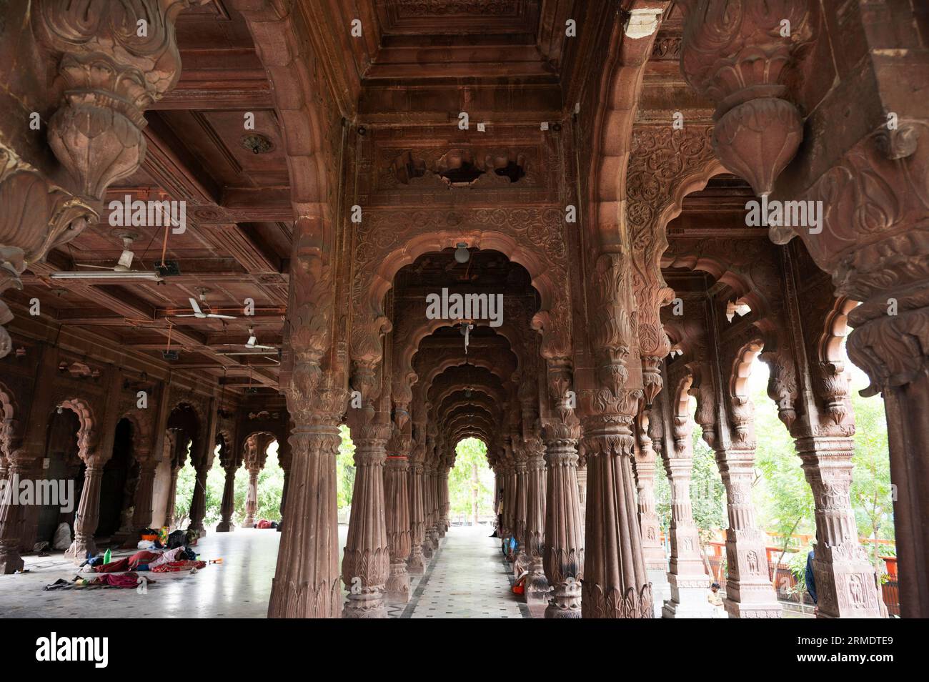 INDIA, MADHYA PRADESH, INDORE, giugno 2023, pilastri scolpiti all'interno dei Krishnapura Chhatris, noti anche come Krishna pura Chhatris, costruiti a metà del 19 Foto Stock