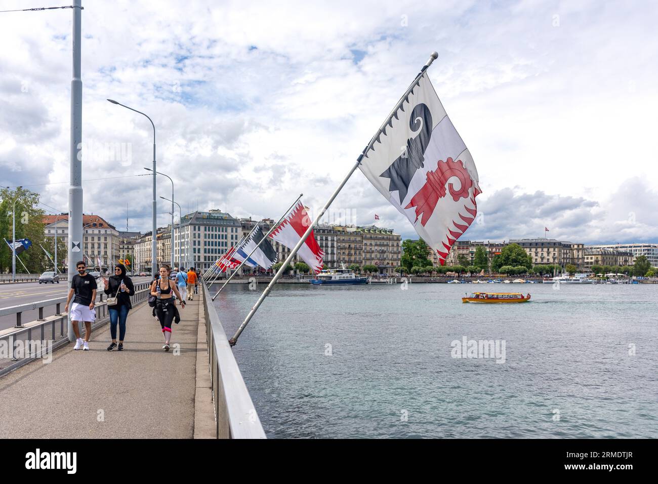 Pont du Mont-Blanc (Ponte del Monte bianco) sul fiume Rhône, Ginevra (Genève) Cantone di Ginevra, Svizzera Foto Stock