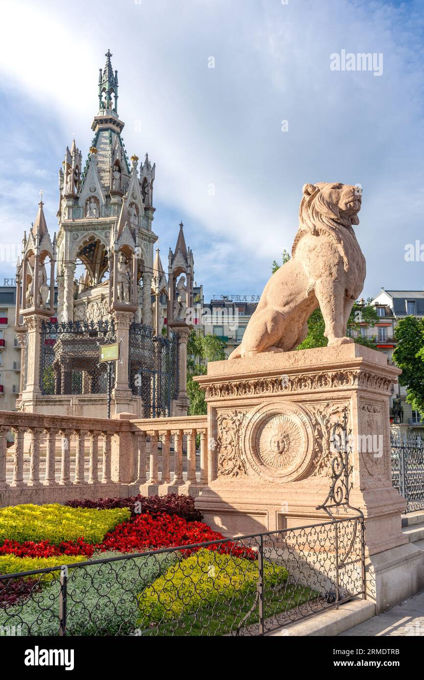 Monumento di Brunswick, Jardin des Alpes, Quai du Mont Blanc, Ginevra (Genève), Cantone di Ginevra, Svizzera Foto Stock