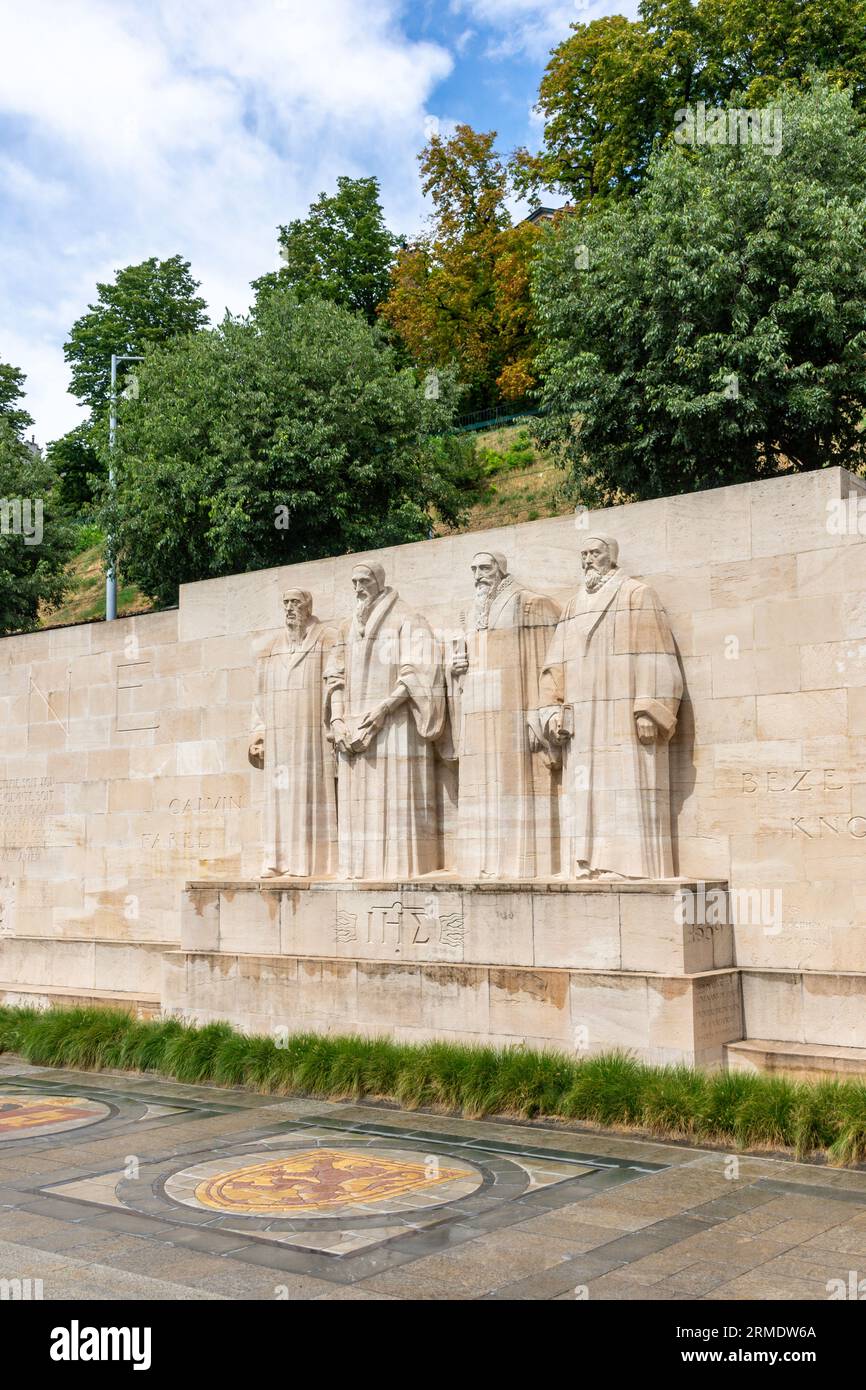 Mur des Réformateurs (muro della riforma) in Parc des Bastions, Les Bastions, Vieille-Ville, Ginevra (Genève) Cantone di Ginevra, Svizzera Foto Stock