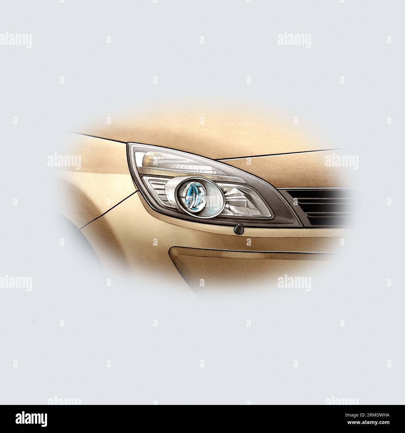 Illustrazione acquerello: Fari per auto Foto Stock