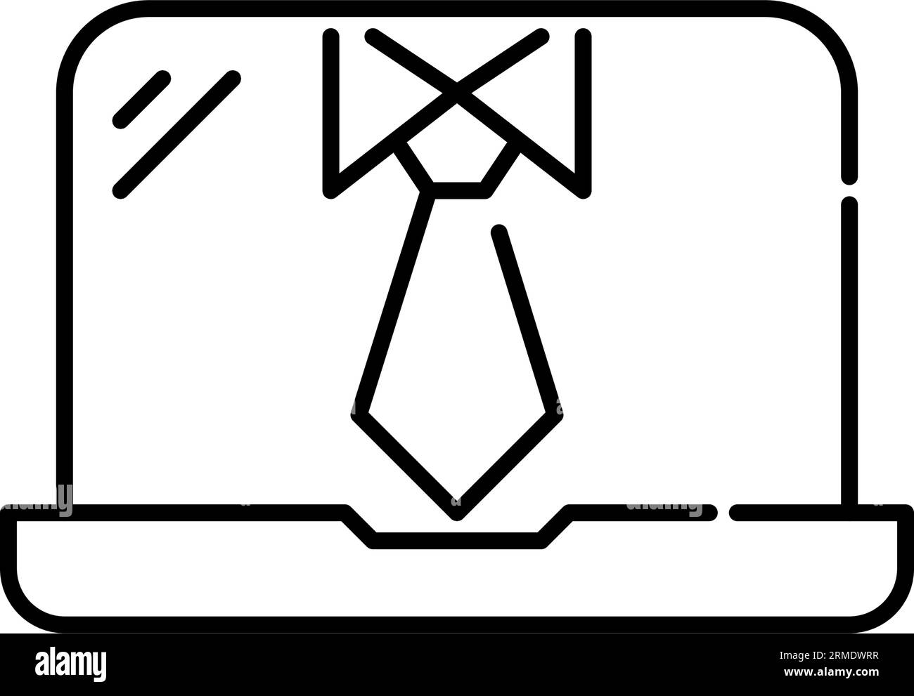 Sto cercando un lavoro su un sito web per una fiera di posti vacanti. Computer portatile, camicia e cravatta. Pixel Perfect, tratto modificabile Illustrazione Vettoriale