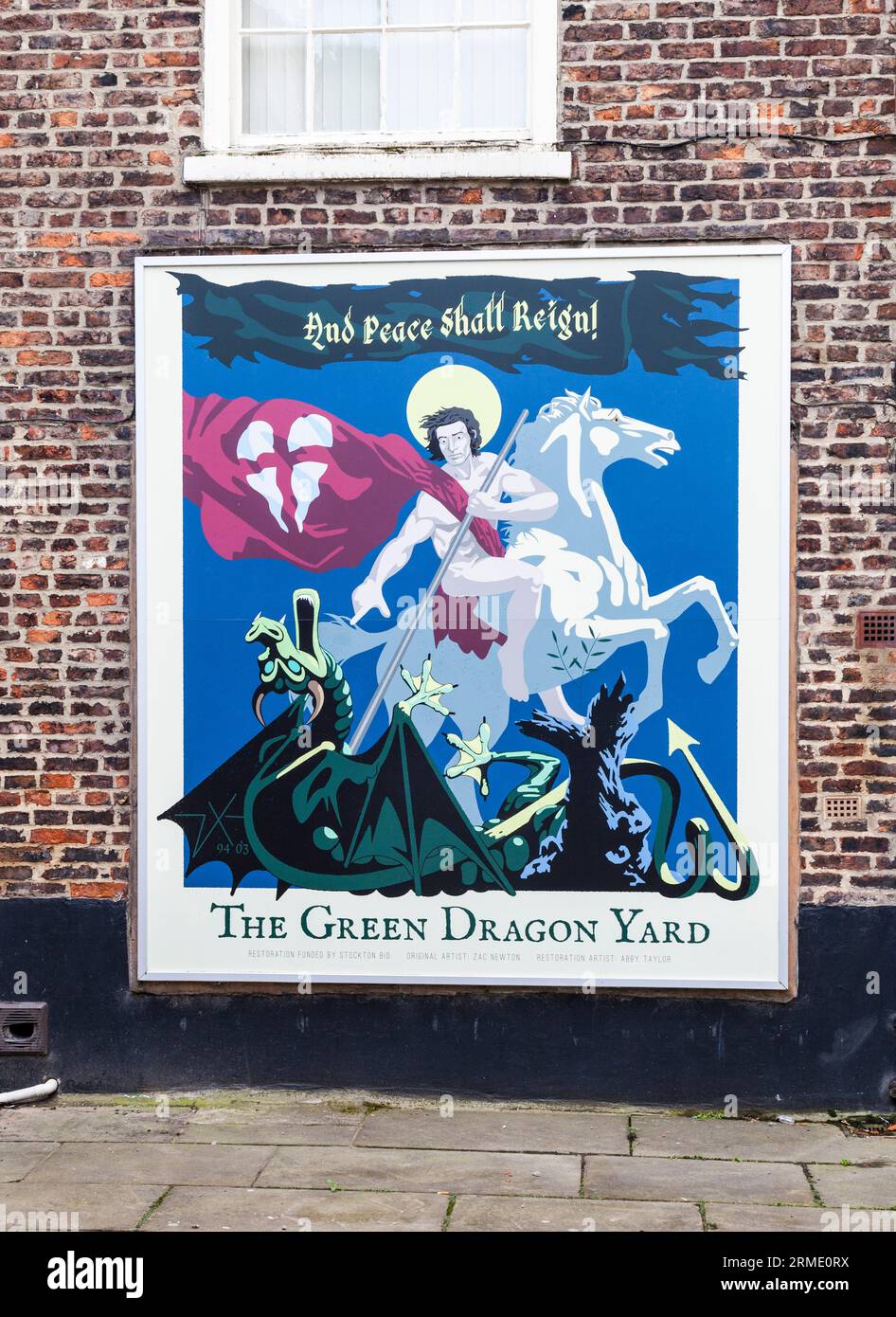 Poster per il Green Dragon Yard a Stockton su Tees, Inghilterra, Regno Unito Foto Stock