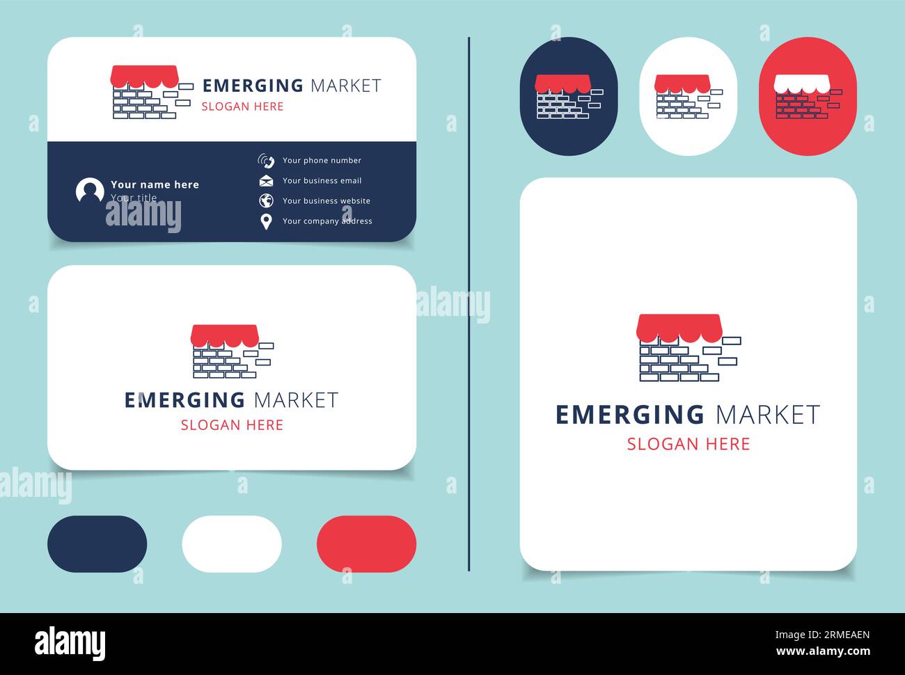 Logo del mercato emergente con slogan modificabile. Libro di branding e modello di biglietto da visita. Illustrazione Vettoriale
