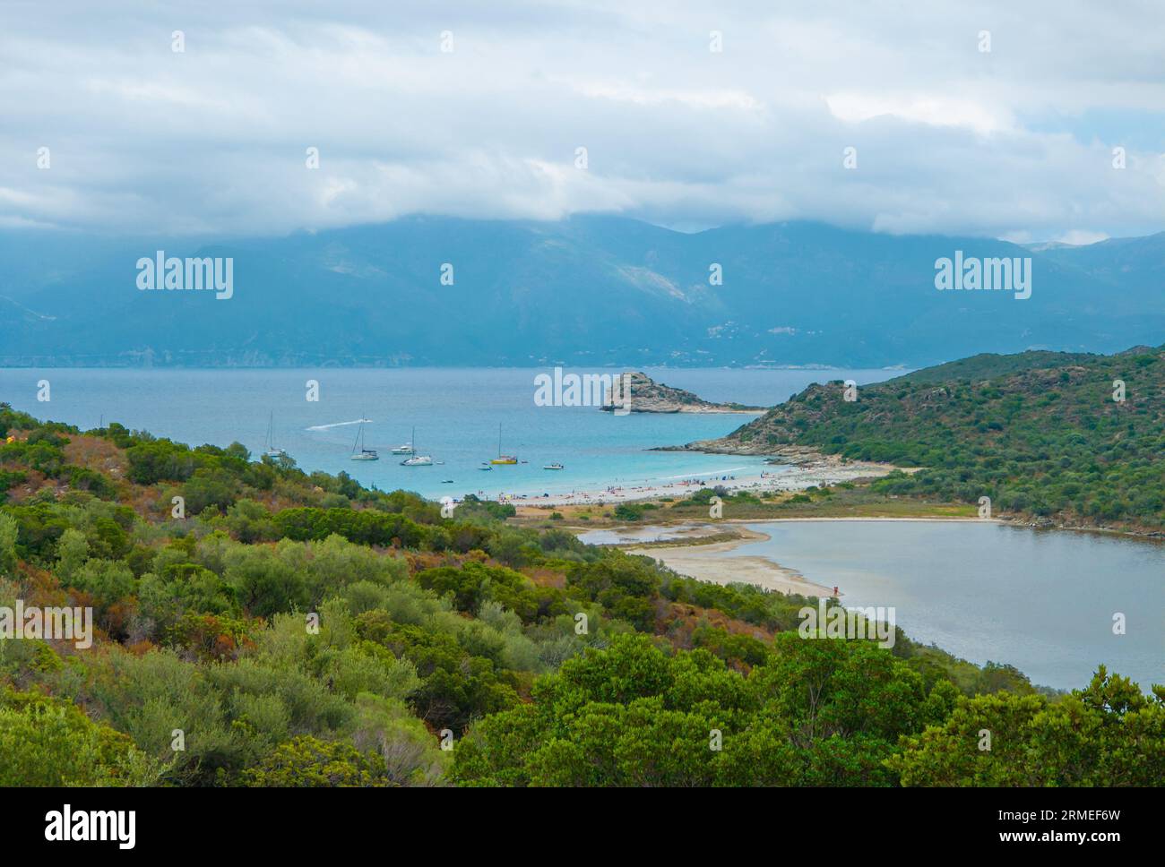 Corsica (Francia) - la Corsica è una grande isola turistica francese nel Mediterraneo con bellissime spiagge. Qui la spiaggia di Ostriconi, Lotu, Saleccia, Roccapina Foto Stock